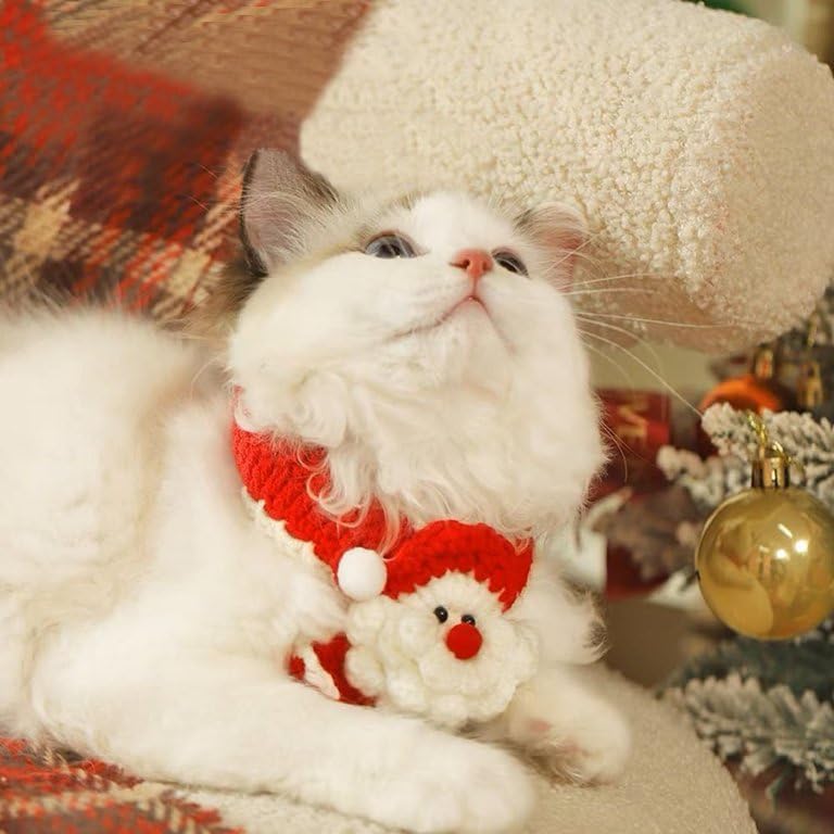 Bufanda de Navidad para perros y gatos, diseño de bufanda tejida a mano, bufanda cálida para mascotas, invierno, Navidad, vacaciones, bufanda en