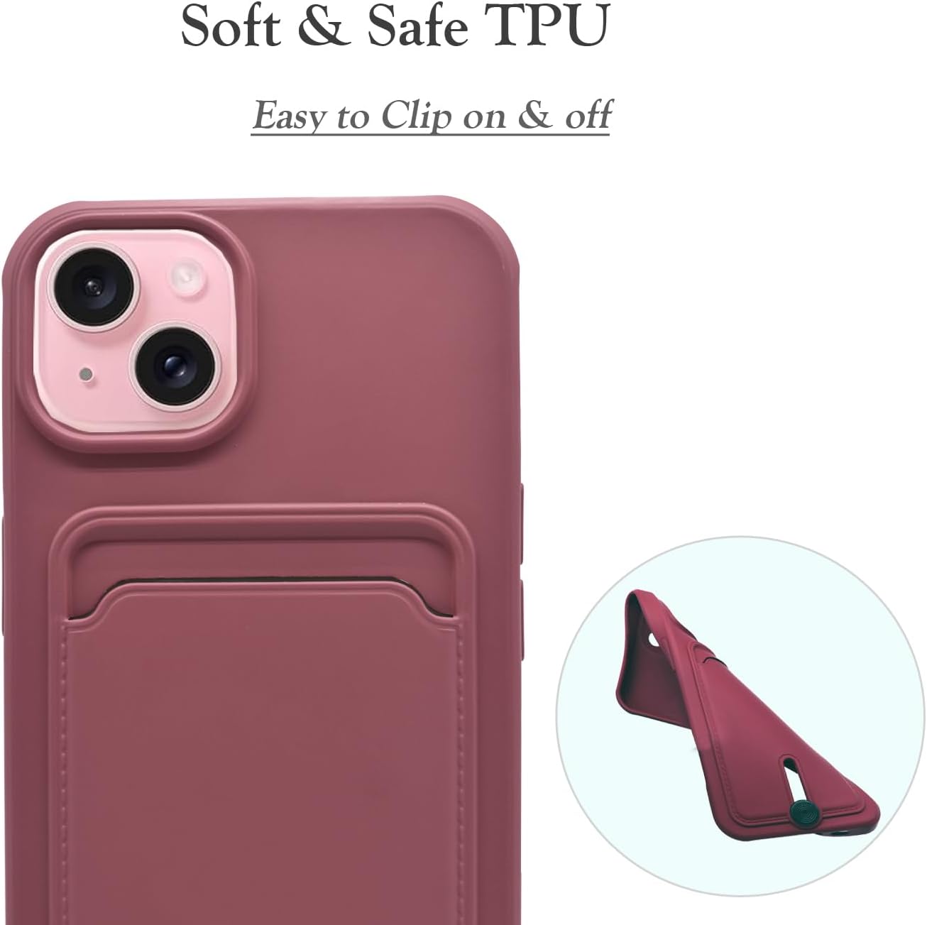 Unov Funda compatible con iPhone 15 Plus (2023), iPhone 14 Plus (2022) de 6.7 pulgadas, funda protectora delgada de TPU suave con tarjetero fácil de