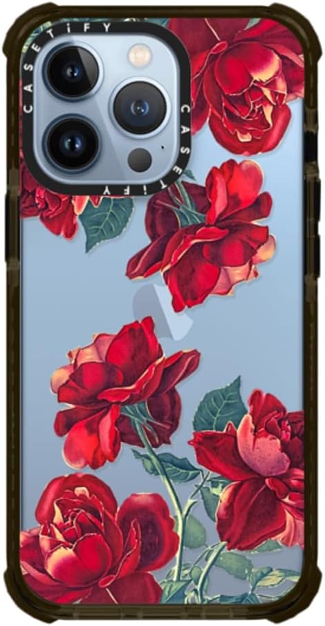 CASETiFY Funda Ultra Impact para iPhone 13 Pro protección contra caídas de 9.8 pies – Rosas rojas (transparente) – Negro transparente