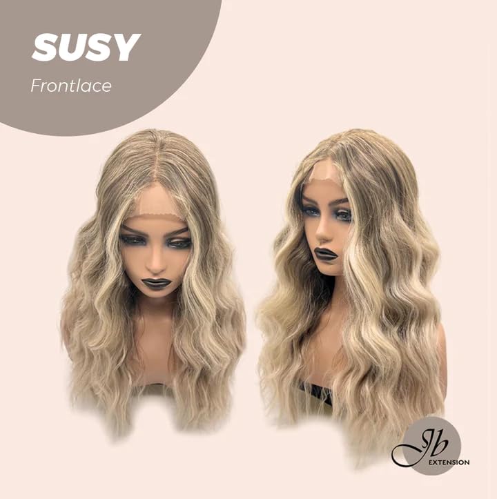 Peluca de encaje frontal SUSY mezcla de rubio, pelucas onduladas para mujer, pelucas sintéticas naturales para uso diario (pelucas de cabello