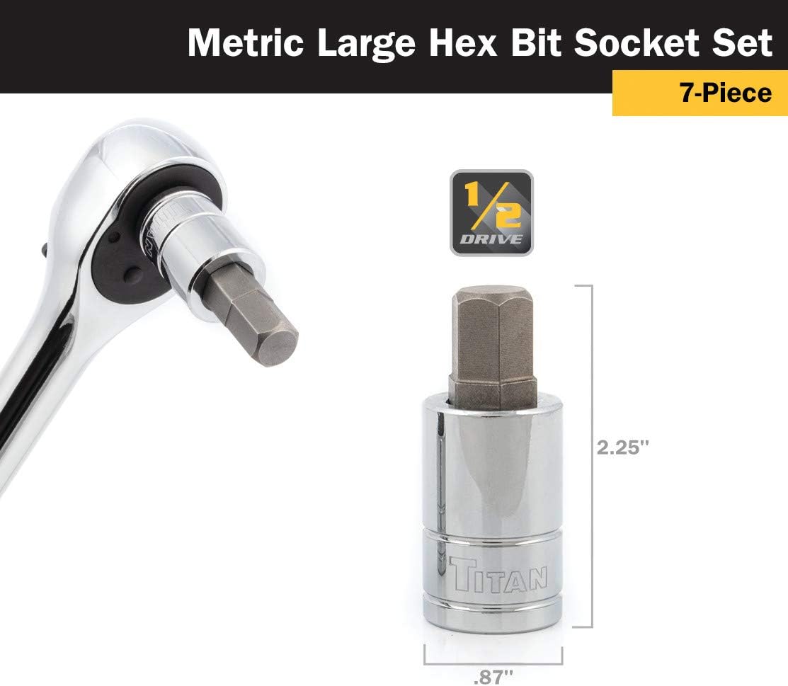 Titan 16131 Juego de llaves hexagonales métricas de 7 piezas, 12 pulgada, organizador magnético con marcas de tamaño grabadas con láser
