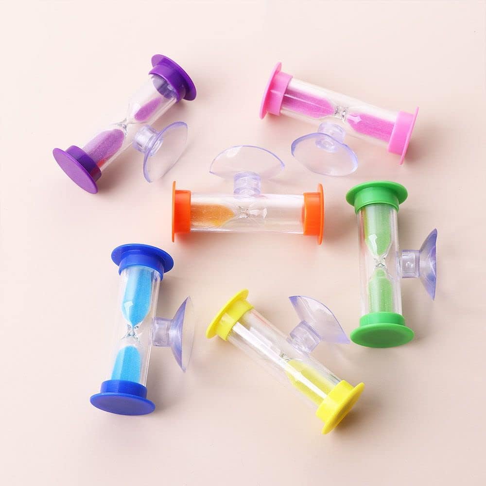 Reloj de arena de cristal de plástico para escritorio, temporizador de ducha para niños, giratorio con ventosa, mini embudo de tiempo (2 minutos,