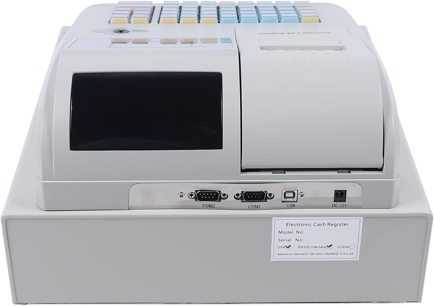 Caja registradora electrónica con 48 llaves Sistema POS caja registradora W8 ranuras para monedas y 3 ranuras para billetes, 8 pantalla LED digital
