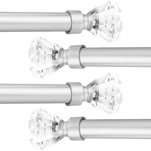 Orger Paquete de 4 cortineros decorativos de cristal de 1 pulgada de diámetro con remates de diseño de diamante, longitud ajustable de una sola Orger Paquete de 4 cortineros decorativos de cristal de 1 pulgada de diámetro con remates de diseño de diamante, longitud ajustable de una sola