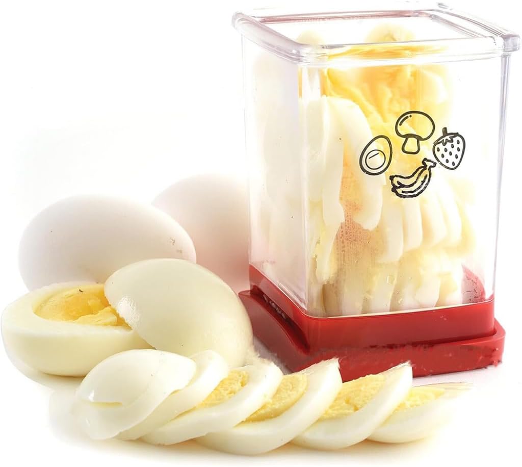 Cortador de frutas y verduras con placa de empuje, cortador de huevos, acero inoxidable, plátano, fresa, herramienta portátil para cortar verduras,