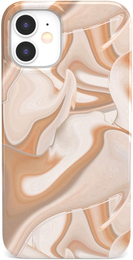 Casely Funda compatible con iPhone 12 Mini  Caramelo Delight  Funda con diseño de remolinos de mármol