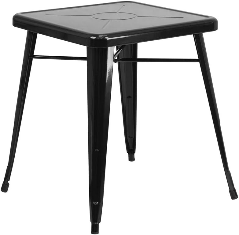 Flash Furniture Juego de mesa cuadrada de metal negro de grado comercial de 23.75 pulgadas para interiores y exteriores con 2 sillas apilables