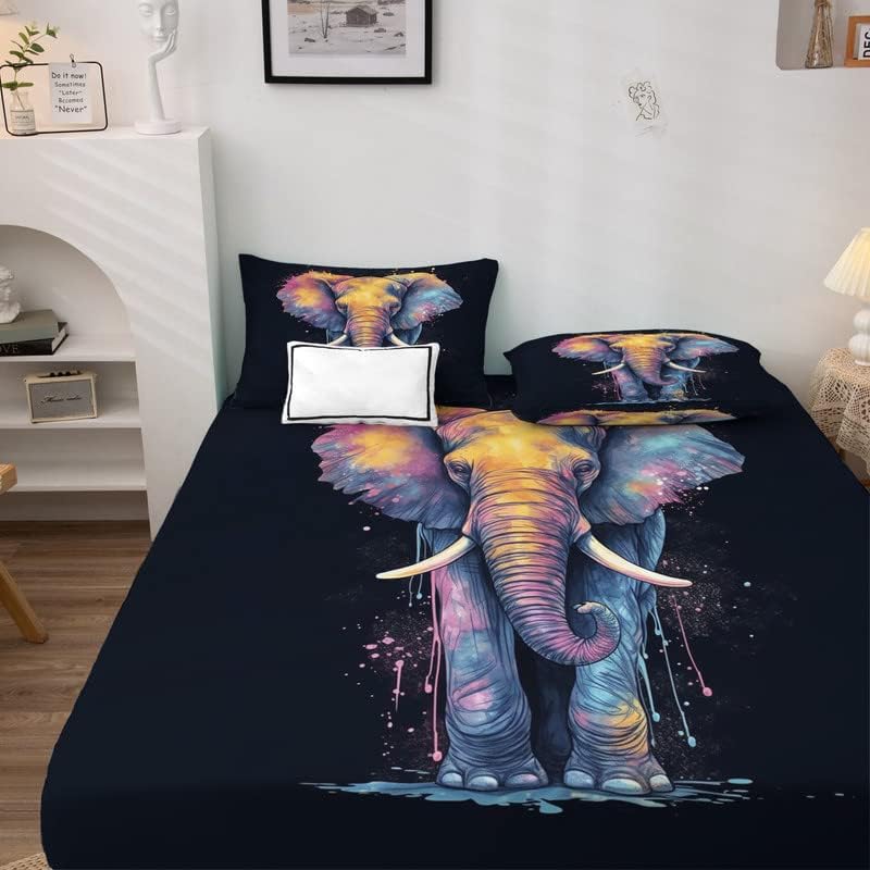 Juego de sábanas de elefante tamaño Queen, sábanas de microfibra suave y bolsillo profundo, sábanas y fundas de almohada estampadas sin arrugas, 4
