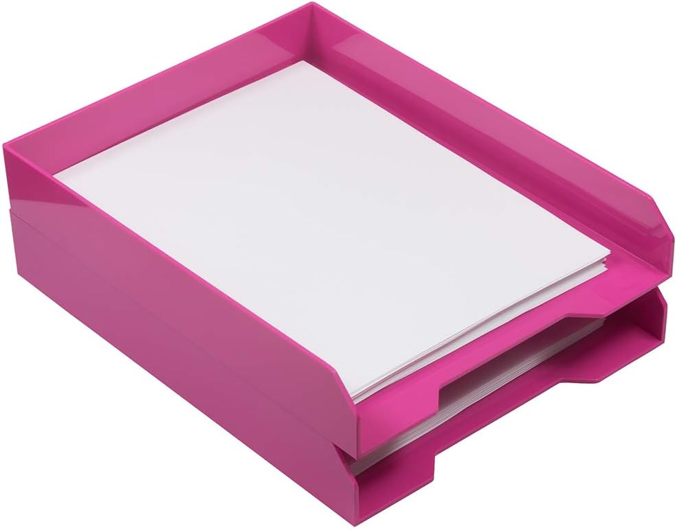 JAM PAPER Bandejas de papel apilables, color rosa, bandeja organizadora de documentos de escritorio, cartas y archivos, se venden individualmente