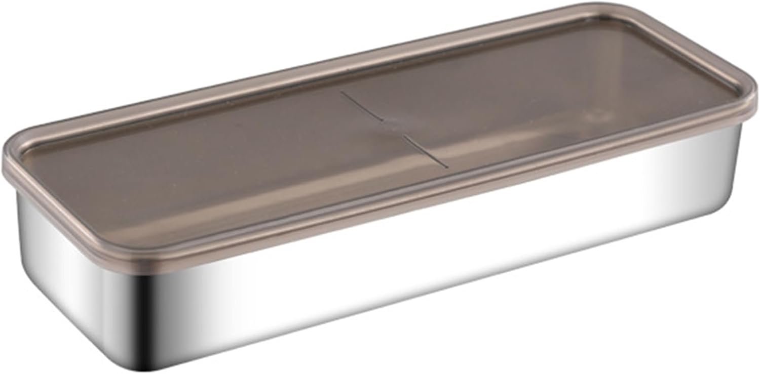 YESBAY Contenedor de queso de acero inoxidable para refrigerador, contenedor de almacenamiento de alimentos con tapa, base elevada, nevera,