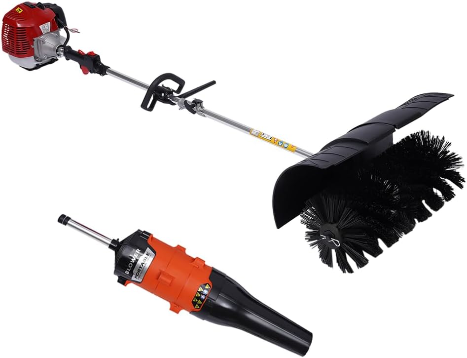 CNCEST Barredora y soplador de mano a gas, motor de gasolina de 2 tiempos de 52 CC 2.3 HP con cepillo de barrido de nailon + soplador, soplador de