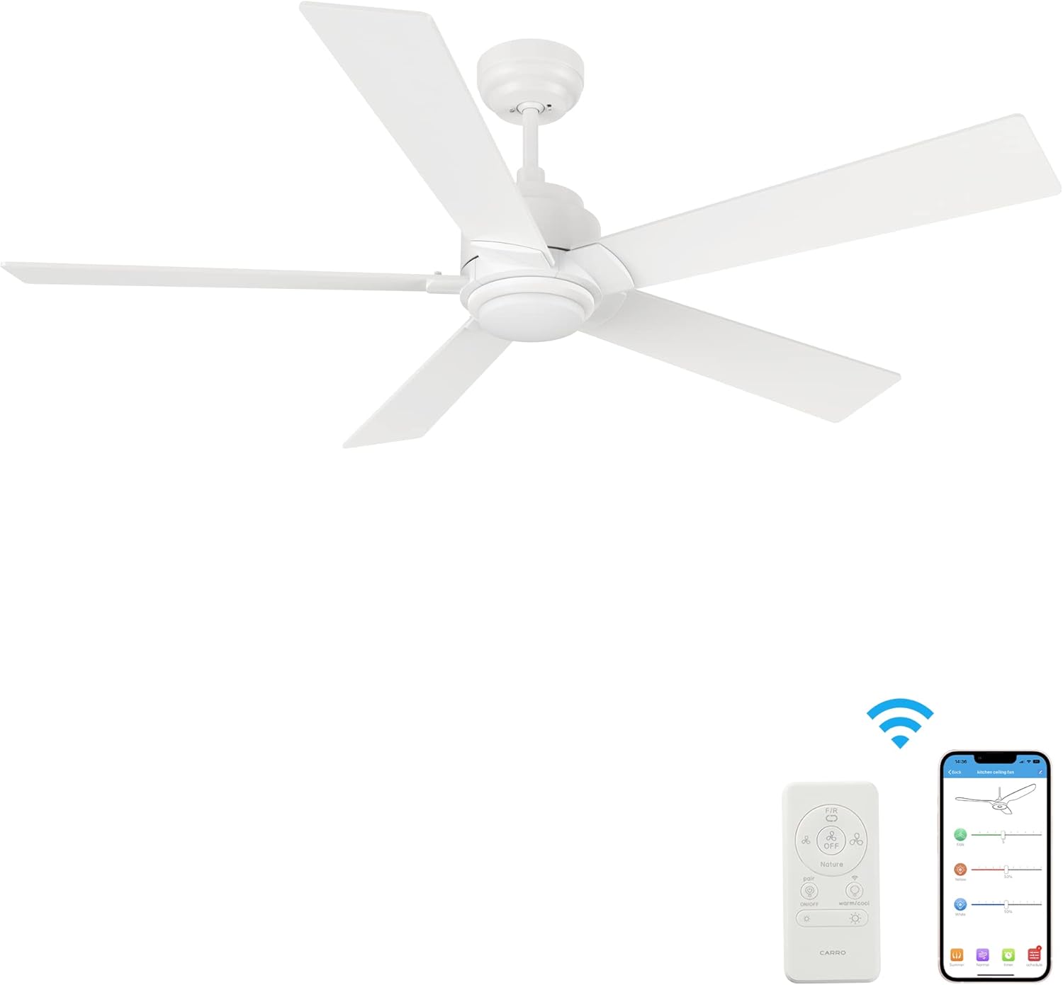 SMAAIR Ventilador de techo inteligente con luz, ventilador de techo para interiores y exteriores de 56 pulgadas con control remoto, compatible con