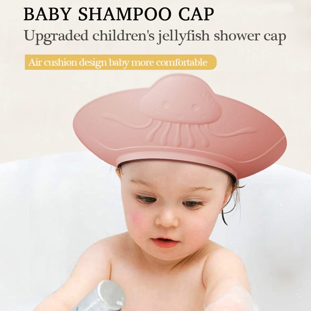 Gorro de ducha de bebé con visera de silicona ajustable y segura para bebés y niños pequeños (6 meses-12 años15.8 a 22.8 pulgadas) (medusa rosa)