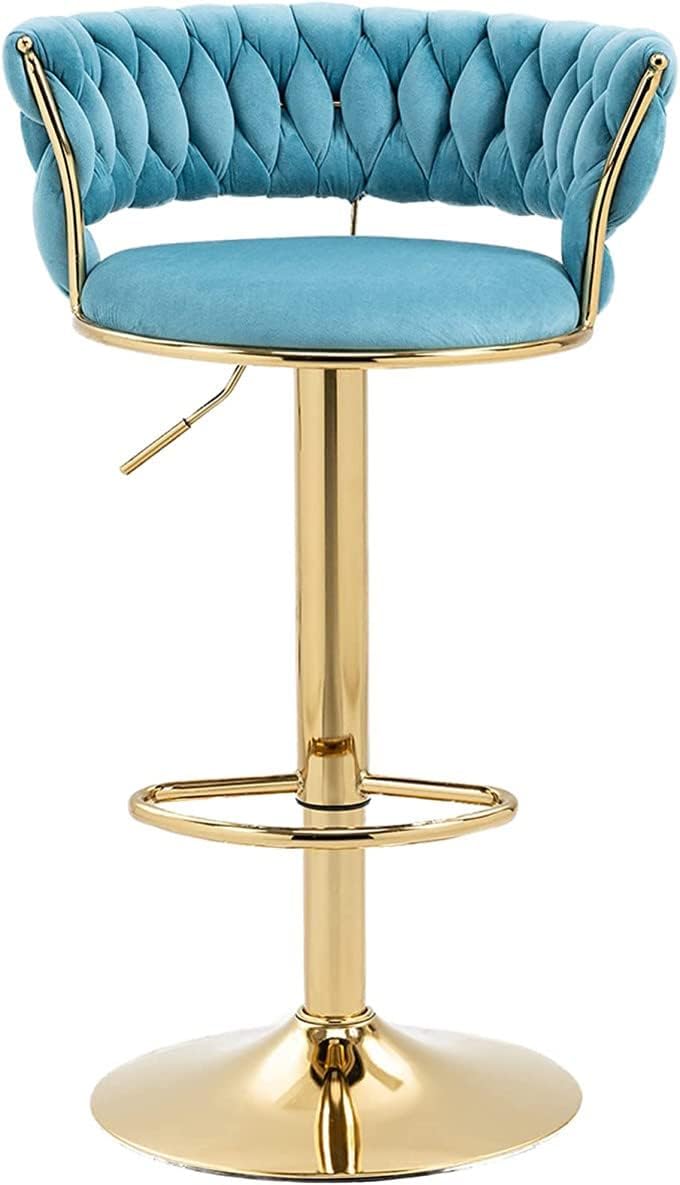 Kakotito Taburetes de bar giratorios de terciopelo de 360 con respaldo bajo y reposapiés, taburetes de bar ajustables, taburete de bar dorado (1