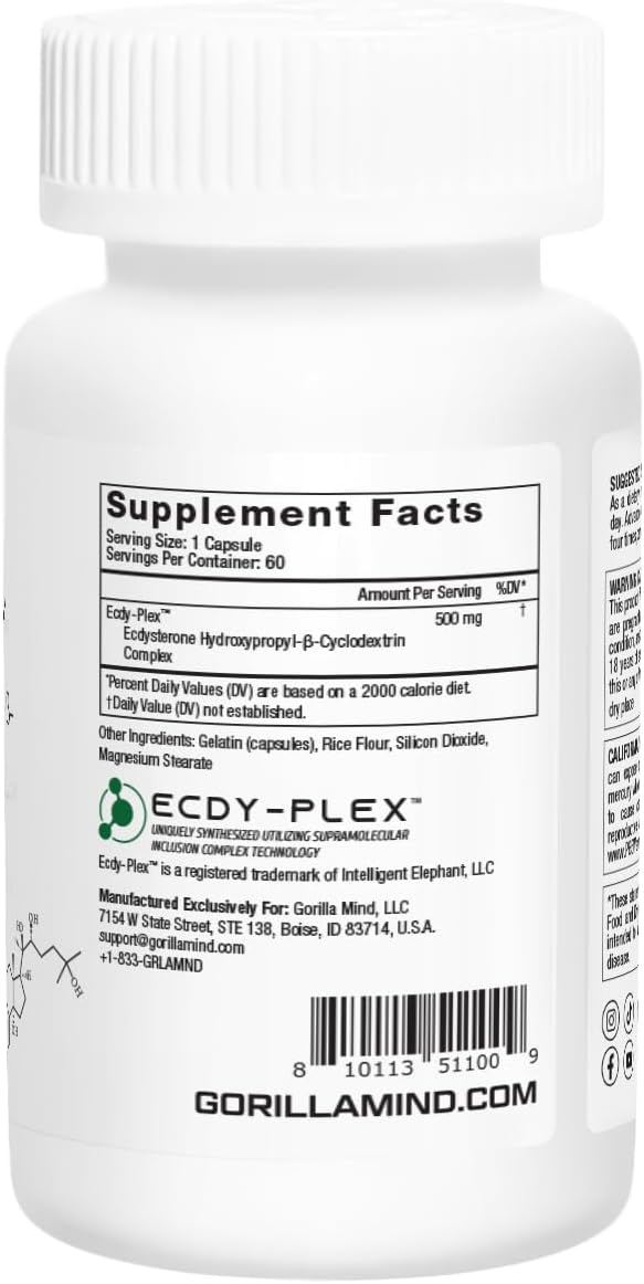 Gorilla Mind Ecdysterone – Complejado con hidroxipropil–ciclodextrina para una biodisponibilidad mejorada (500 mg x 60 cápsulas)