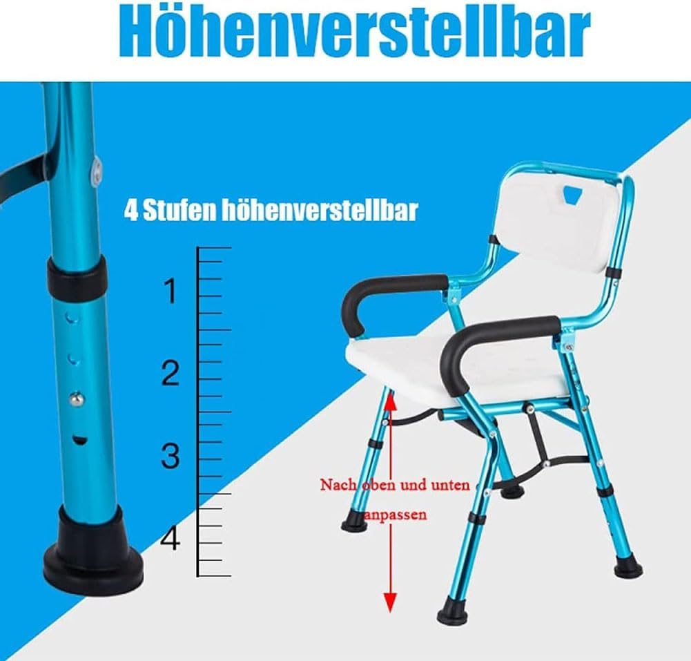 Silla de ducha plegable, taburetes de baño con brazos y respaldo, asiento de baño portátil con patas de aluminio duraderas, taburete de ducha de
