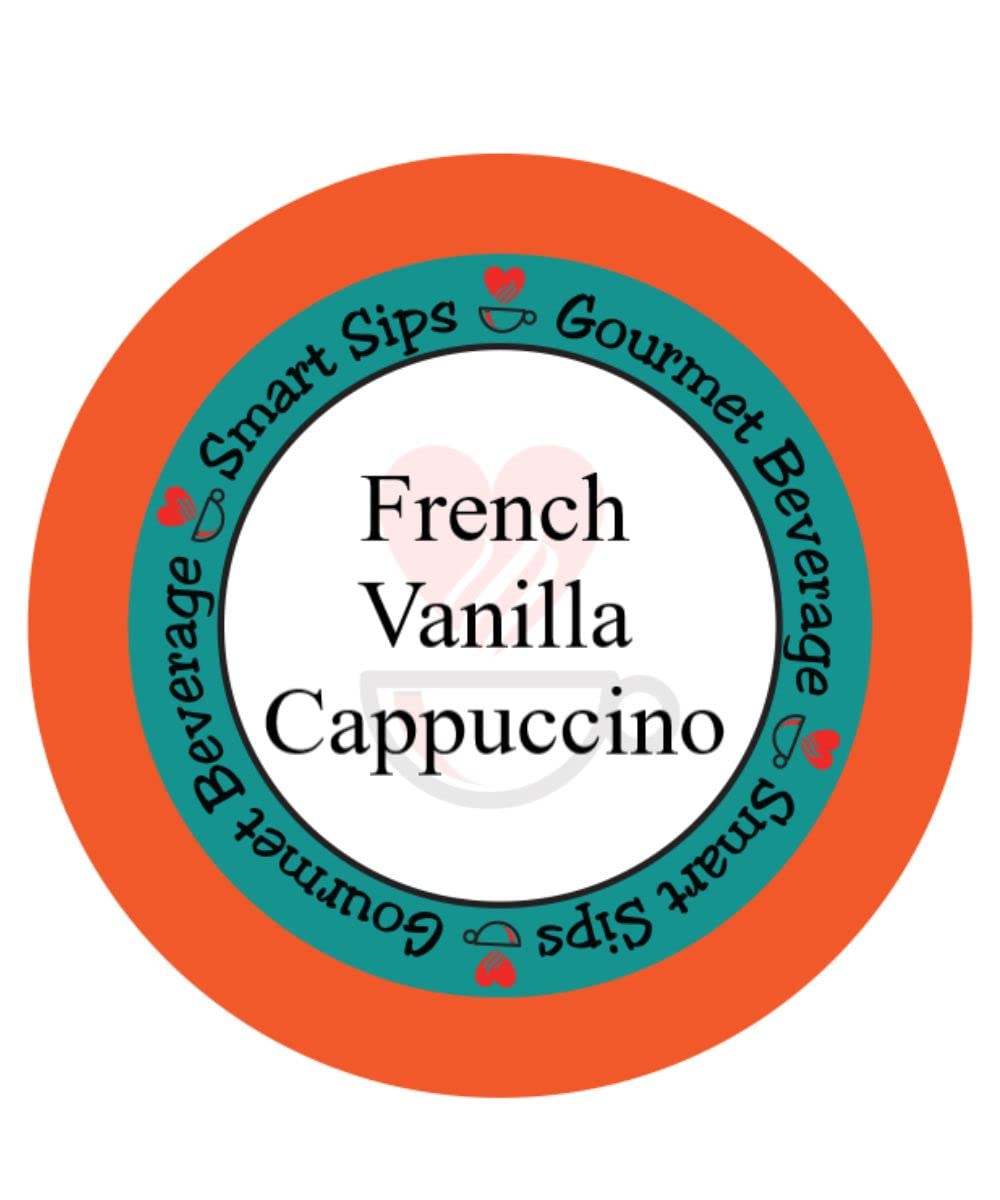Smart Sips, capuchino de vainilla francesa  Cápsulas de capuchino gourmet  Para máquinas de elaboración Keurig K-cup  24 unidades  Rico y sabroso
