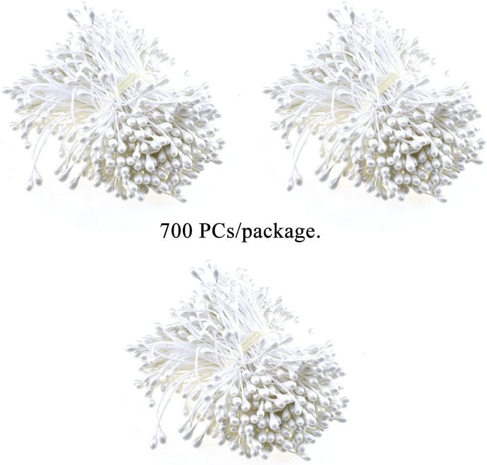HAHIYO 700 piezas de perlas blancas de 0.118 pulgadas, doble cabeza, estambres de flores, estambres de flores, estambres artificiales, hechos a