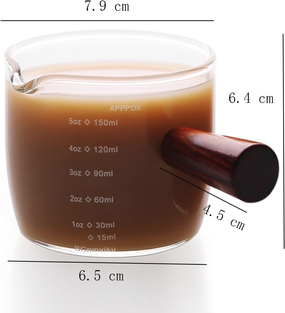 BCnmviku Vaso de chupito de café expreso, 5.1 fl oz, 5 onzas, triple jarra barista con mango de madera (1)