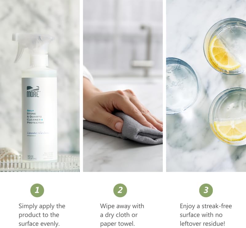 More Limpiador de piedra y cuarzo + protector  Limpiador de granito, cuarzo y mármol  Para encimeras de cocina y baño  Spray de superficie a base de