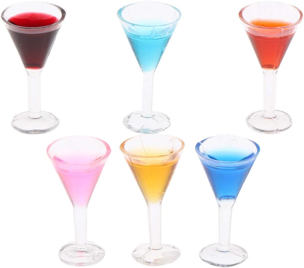 FRECI Juego de 6 vasos de cóctel para casa de muñecas 112, en miniatura, afilado, juego de copas de cóctel, casa de muñecas, accesorios de cocina,