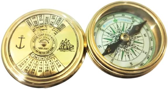 Brújula de bolsillo con poema de Robert Frost con calendario de 100 años de estuche de cuero