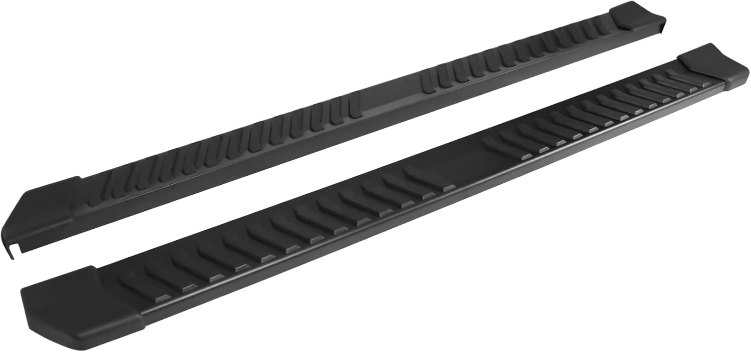 IKON MOTORSPORTS, Estribos compatibles con Ford F150 SuperCrew Cab 2015-2023, estilo V, barra lateral de acero negro con barra Nerf