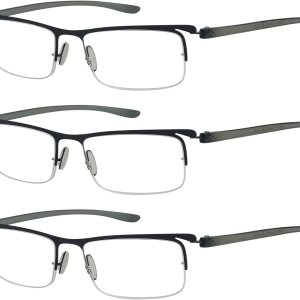 Eyekepper 3 pares de gafas de lectura de media llanta para hombres de metal, marco negro +2.75 Eyekepper 3 pares de gafas de lectura de media llanta para hombres de metal, marco negro +2.75