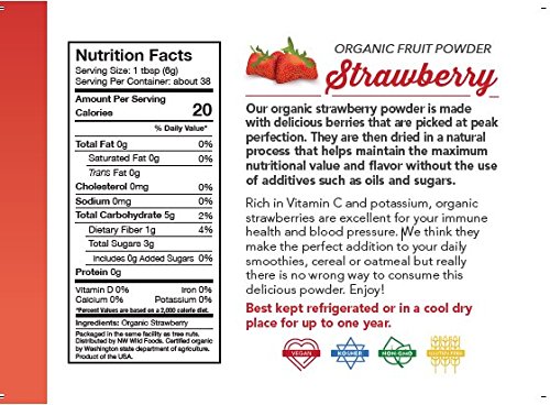 Northwest Wild Foods Fruta de fresa orgánica en polvo dulce antioxidante saludable fruta seca pura cosechada a mano natural – en batidos, avena,