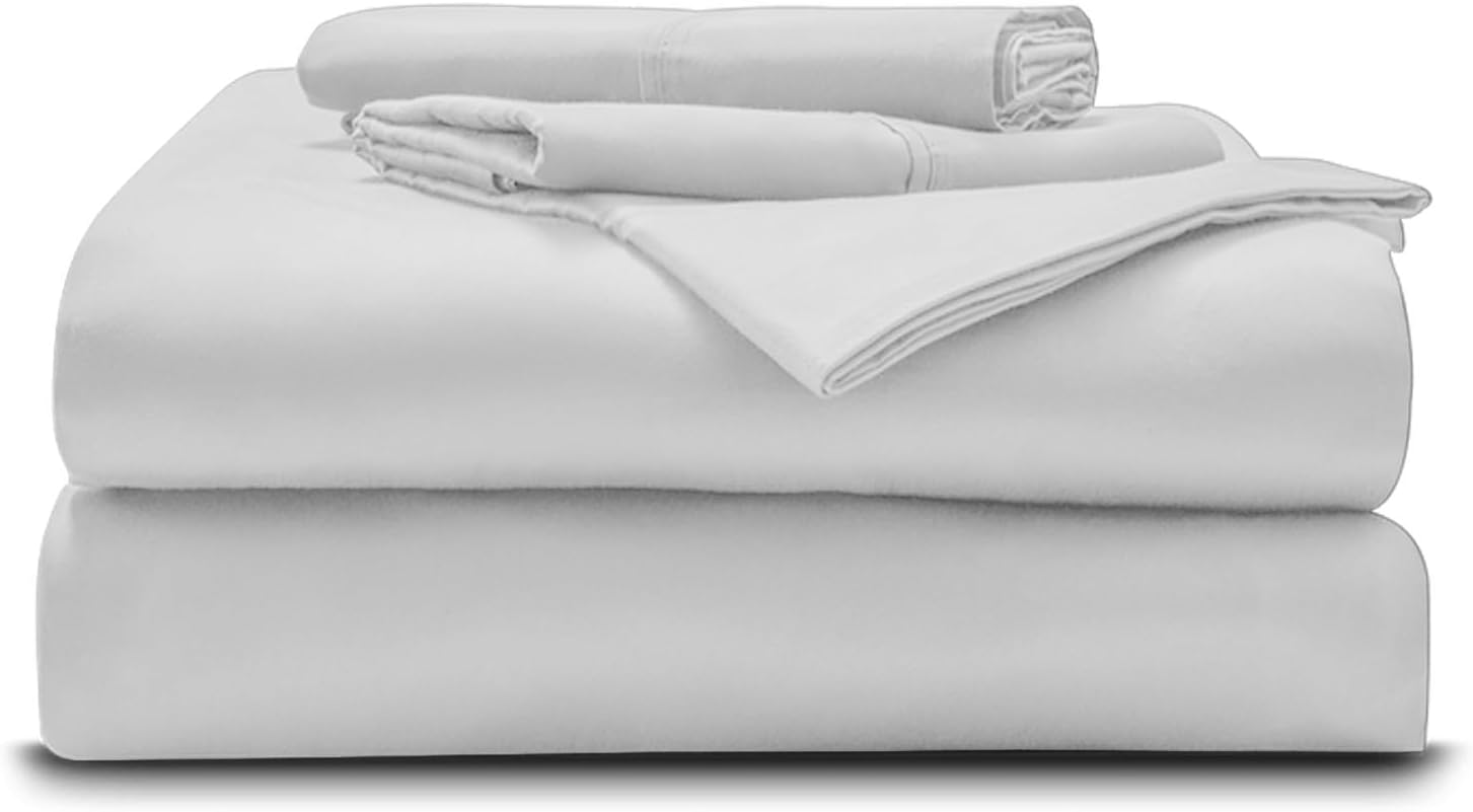 Sábanas Queen de 100 % algodón orgánico de fibra larga de 800 hilos de algodón de fibra larga de 800 hilos, tamaño Queen blanco, 4 piezas para cama,