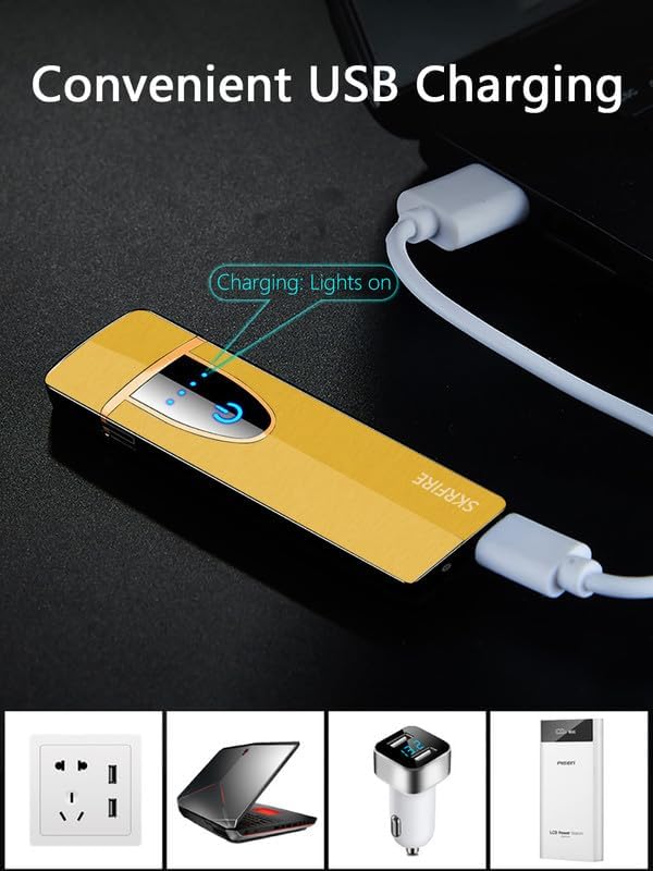 SKRFIRE Encendedor eléctrico ultrafino, turbo, de tungsteno, interruptor táctil, resistente al viento, encendedor USB recargable con indicador de