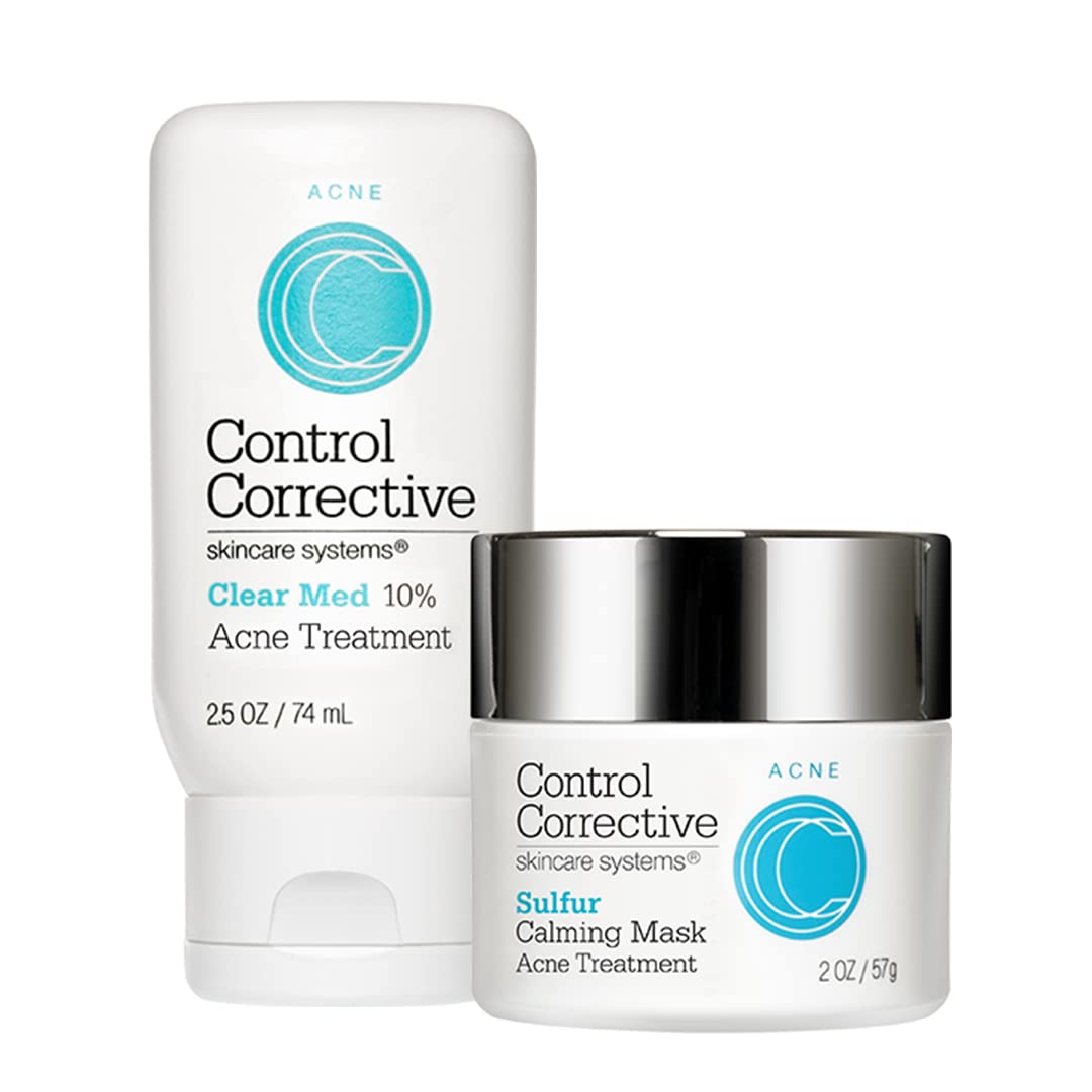CONTROL CORRECTIVE Clear Med 10% Loción para el tratamiento del acné y máscara calmante de azufre ayuda con granos y brotes de piel
