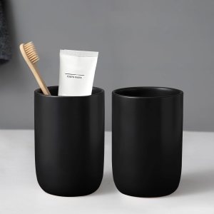 Soportes para cepillos de dientes negros mate para baños, juego de 2 tazas de cerámica para pasta de dientes, vasos de baño negros, vaso de baño Soportes para cepillos de dientes negros mate para baños, juego de 2 tazas de cerámica para pasta de dientes, vasos de baño negros, vaso de baño