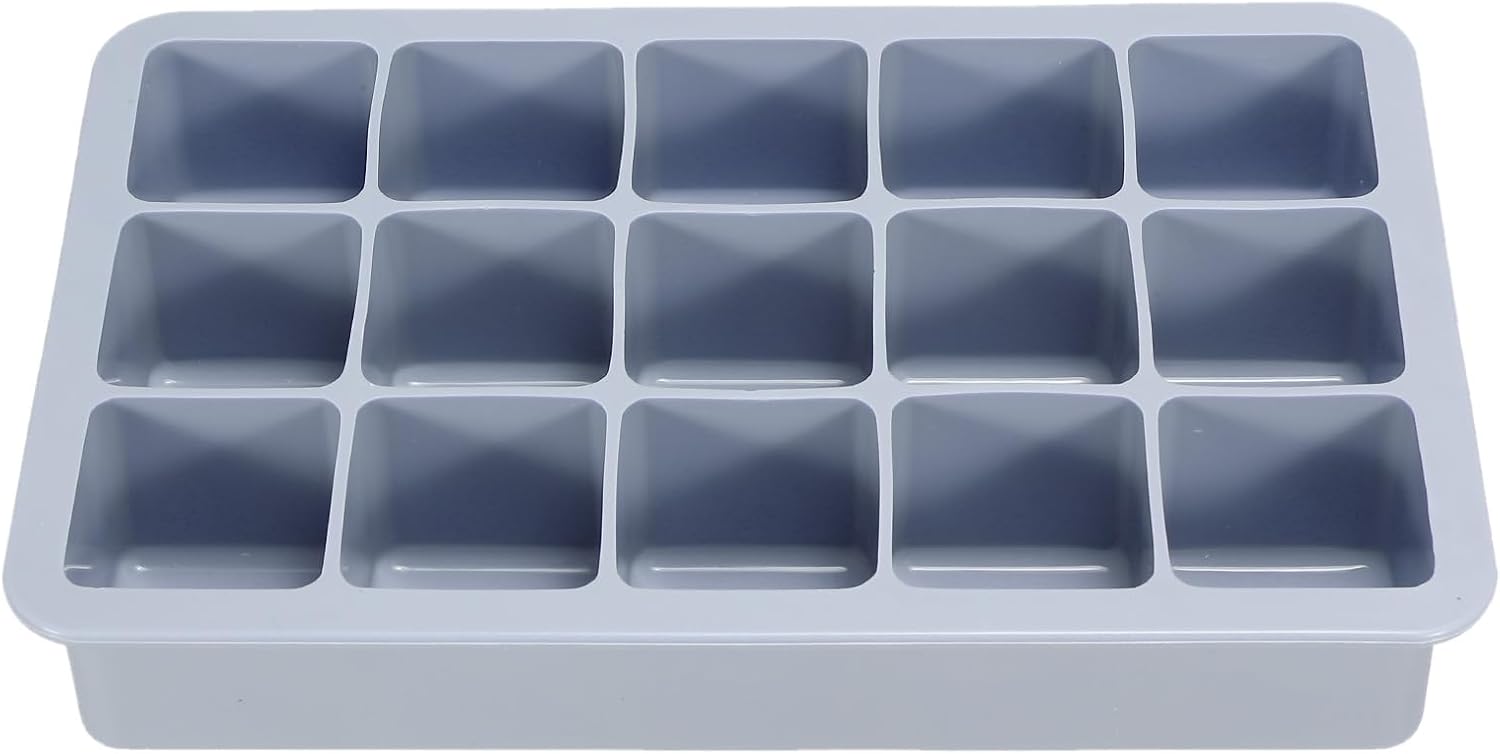 MECCANIXITY Molde para cubitos de hielo, bandeja de cubitos de hielo de 15 rejillas con tapa para cóctel, jugo, bebida casera (azul)