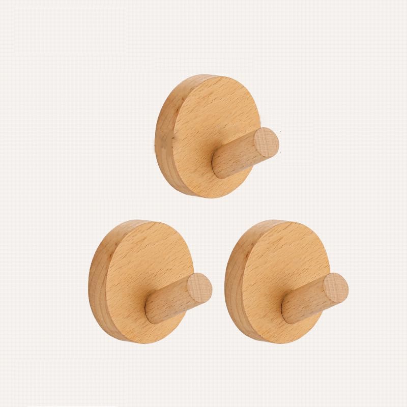 Gancho de pared de madera, gancho adhesivo sin taladro, gancho de madera natural para sombrero de entrada, dormitorio, ganchos decorativos para