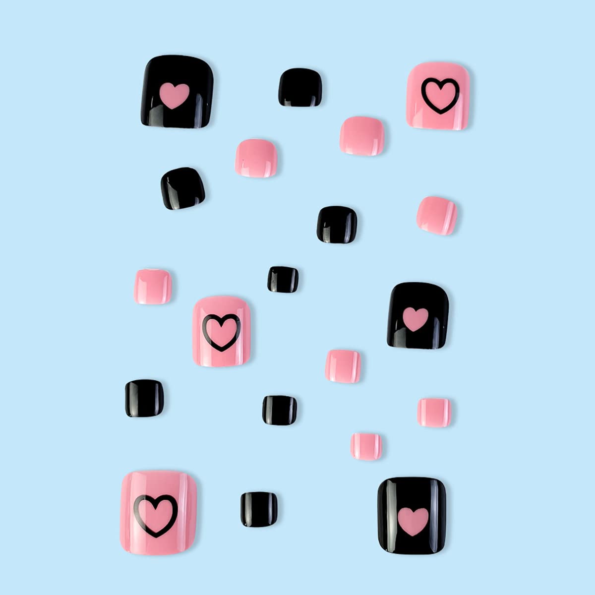 TMLECE TM Uñas postizas cuadradas cortas de cobertura completa, 24 unidades, color negro y rosa, con pegamento y lima de uñas, uñas postizas de gel