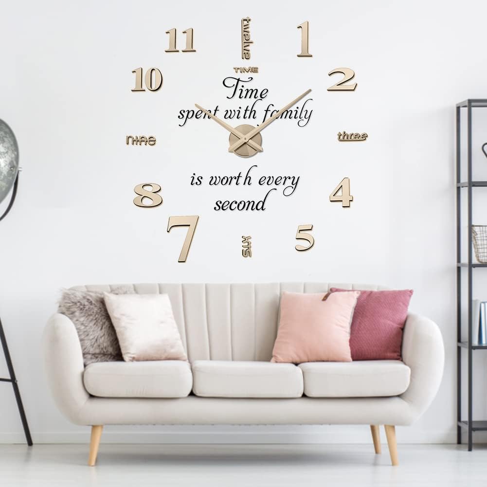 Reloj de pared grande 3D sin marco, con adhesivo de superficie de espejo, creativo y minimalista, sin marco, fácil de pegar, para el hogar, sala de