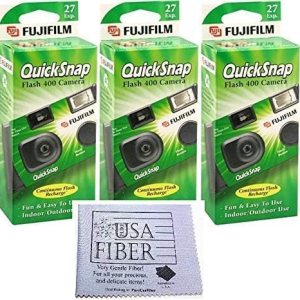 Fujifilm QuickSnap Flash 400 – Cámara desechable de 1.378 in + paño de microfibra de fibra pura USA (paquete de 3) Fujifilm QuickSnap Flash 400 – Cámara desechable de 1.378 in + paño de microfibra de fibra pura USA (paquete de 3)