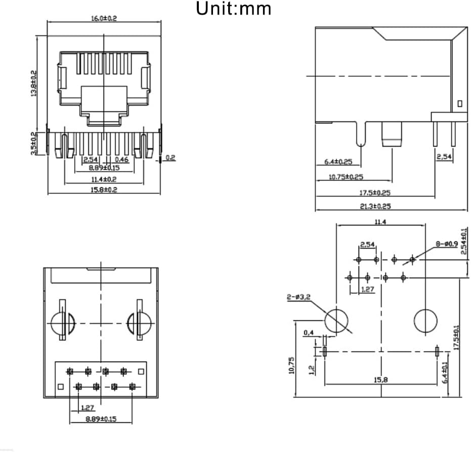 10 unidsset red Ethernet blindado RJ45 8P8C solo puerto de red 8P 8C hembra conectores de zócalo 8pin para PCB