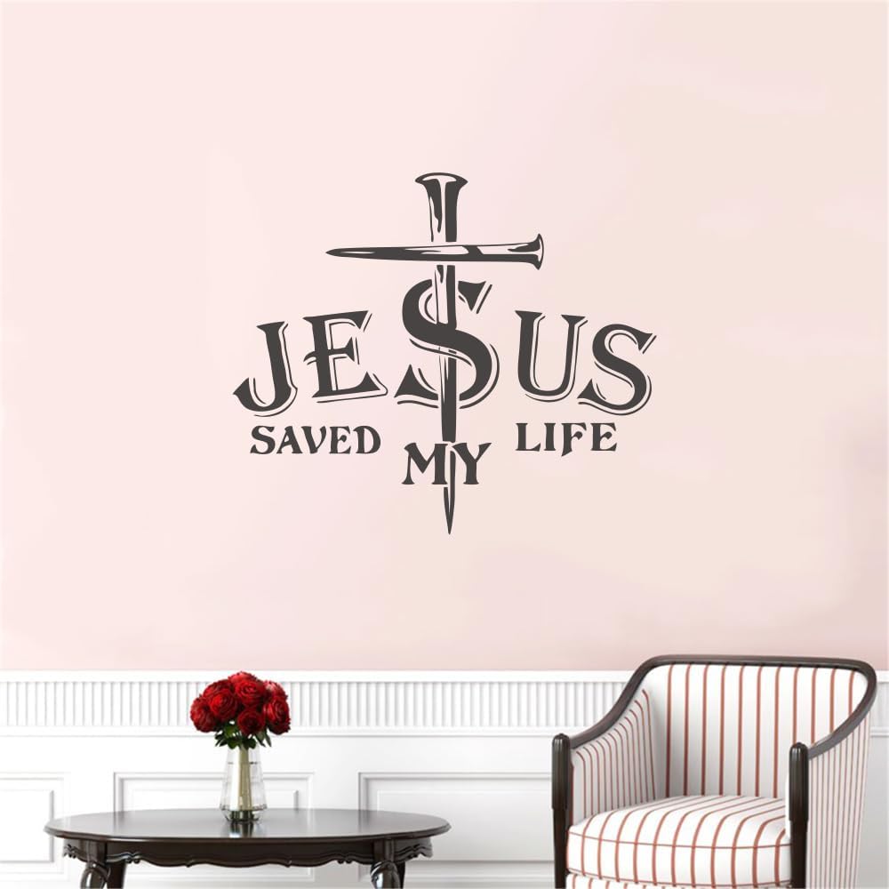ANFRJJI Calcomanías religiosas para pared, Jesús salvó mi vida, citas bíblicas inspiradoras para dormitorio, sala de estar y comedor, tamaño de