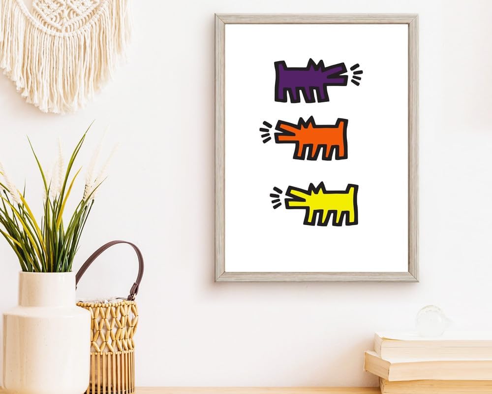 GLODD Keith Haring – Arte de pared, lienzo de perros ladrando, arte de línea negra, colores surtidos, 8 x 10 pulgadas