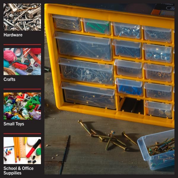 Stalwart Organizador de piezas pequeñas de 30 cajones, 19.6 x 6.25 x 9.75 pulgadas, amarillo