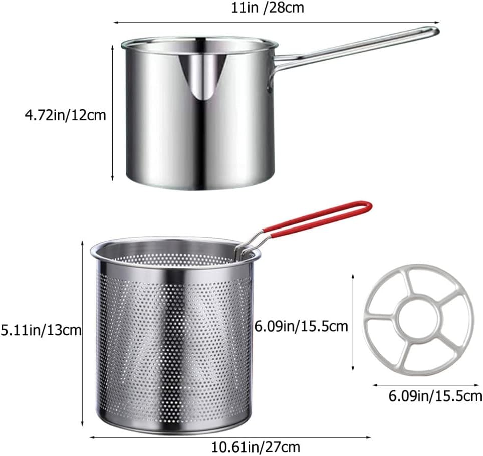 UPKOCH Olla para freír profundamente, 1 juego pequeño con cesta, mini freidora de aceite profunda de acero inoxidable, cocina de pollo de cocina,