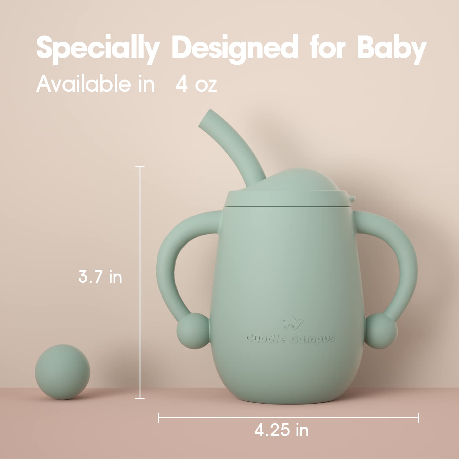 Cuddle Campus Paquete de 2 vasos de entrenamiento de silicona para bebés, vasos inastillables con pajilla, taza abierta para bebé, 6 meses, 4 onzas