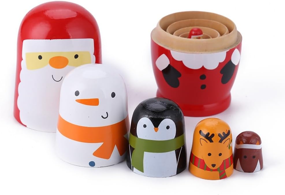Muñecas rusas Matryoshka Muñeco de nieve de dibujos animados Juguetes de madera Muñeca de anidación Artesanía Niños Regalos Caja de Dulces