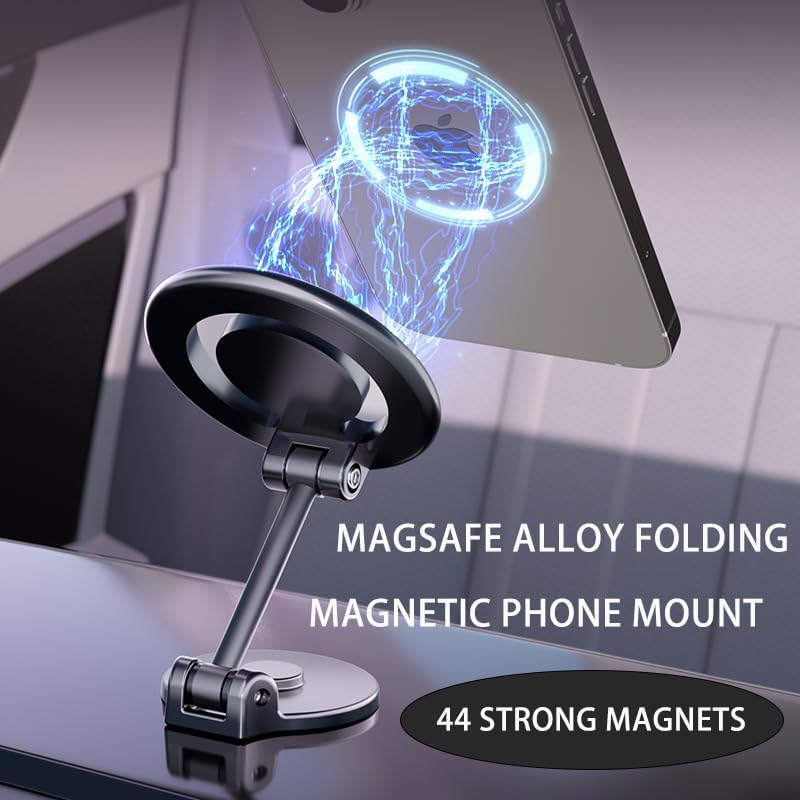 Compatible con soporte MagSafe, fuerte soporte magnético para teléfono para tablero de automóvil, soporte magnético plegable de aleación compatible