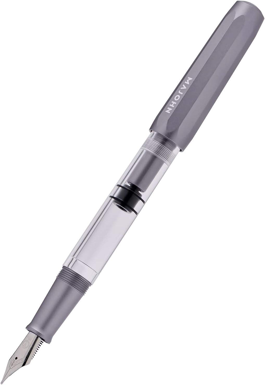 Pluma estilográfica de pistón T1, punta fina, caja de pluma de escritura de gran capacidad de tinta de acrílico transparente de aluminio gris