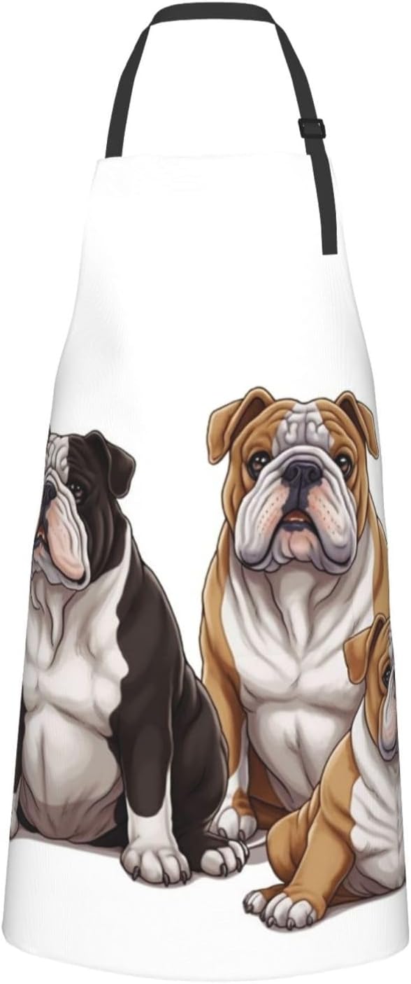 RLDOBOFE Delantal con estampado de bulldogs ingleses, delantal impermeable con correa ajustable para el cuello, delantal de cocina, babero de chef