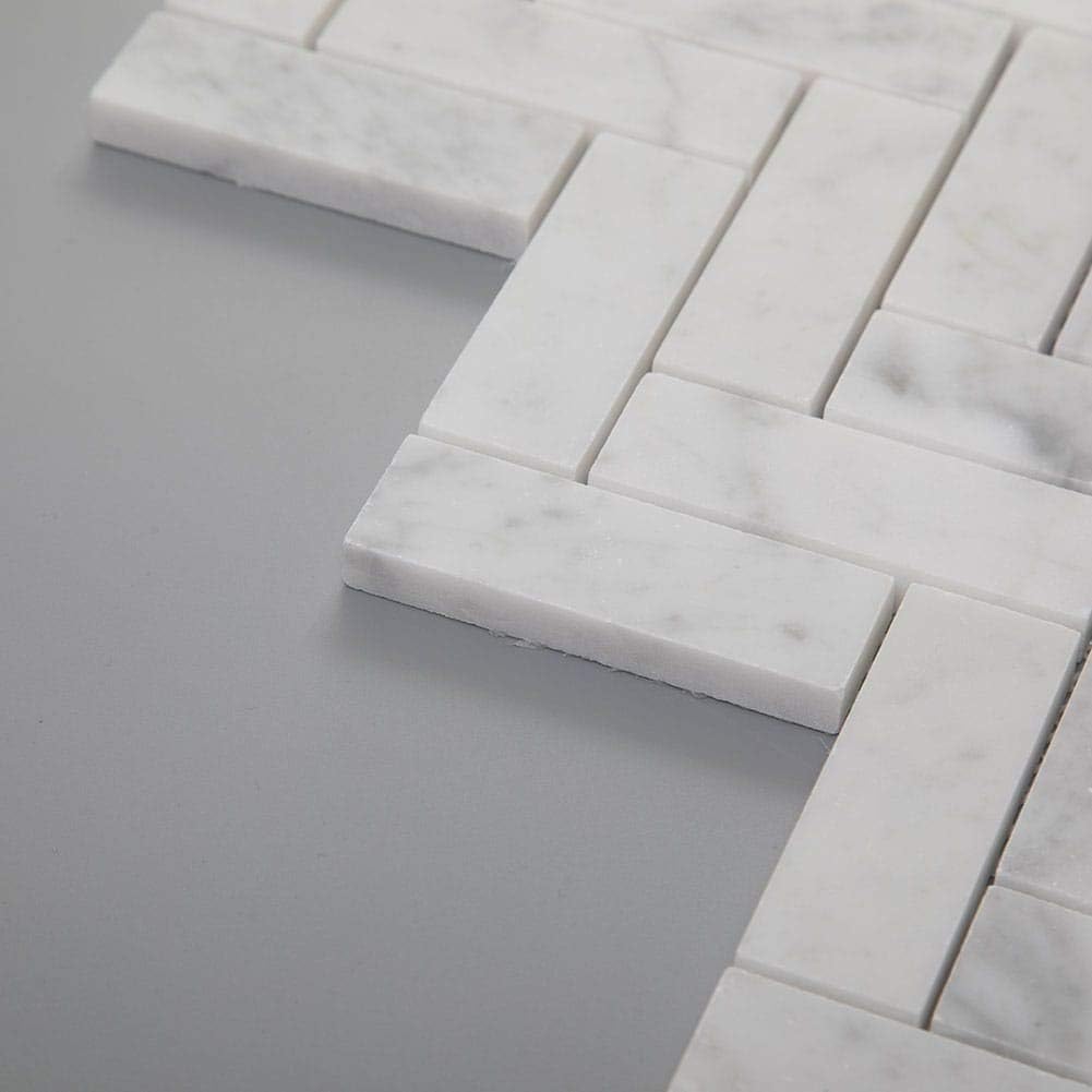 Azulejo de mosaico de espiga de mármol blanco italiano de Carrara de 1 x 3 pulido para salpicaduras de cocina, baño, pared y piso, 5 hojascaja