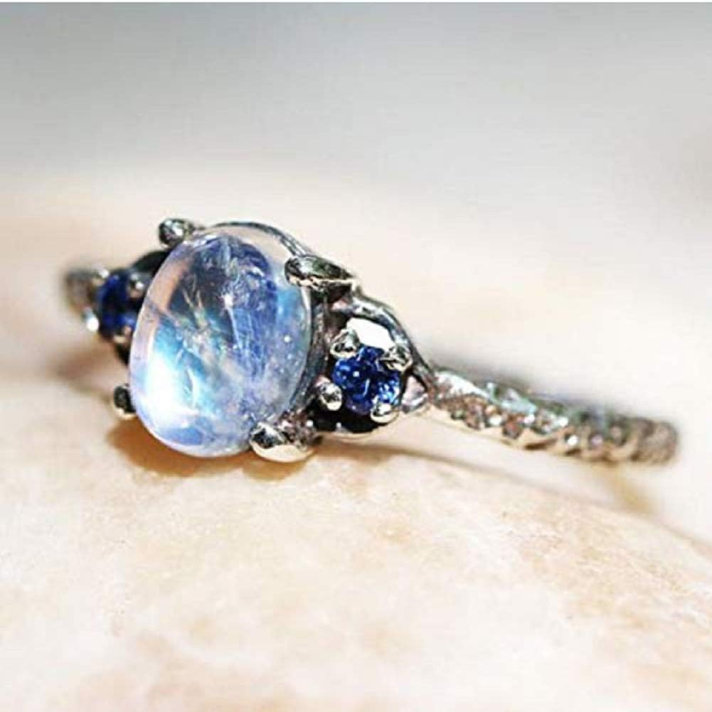 Anillo simple de plata 925 con piedra lunar para mujer, compromiso, boda, promesa de boda, tamaño 6-10